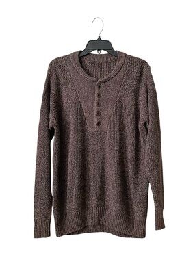 Bass Pro Shops Quarter Button Chunky Henley Sweater Mens Size L Brown Streetwear
